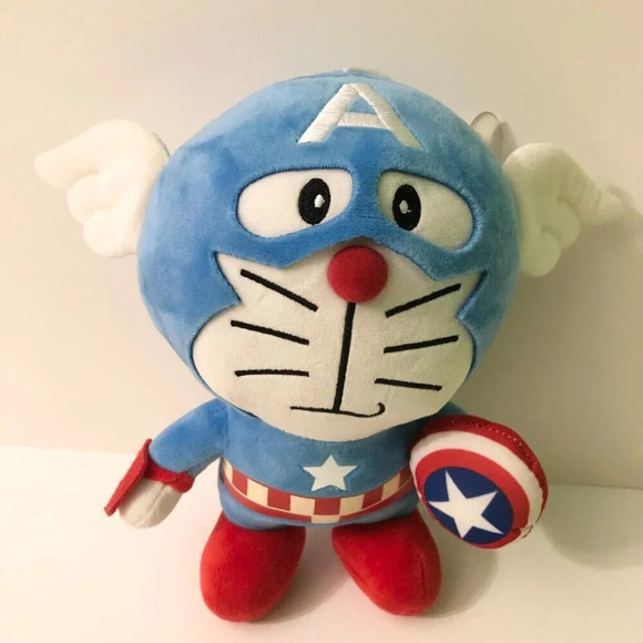 Doraemon Captain America Plush Window Cling  10 Inch Tall Stuffed Toy - Picture 10 of 13